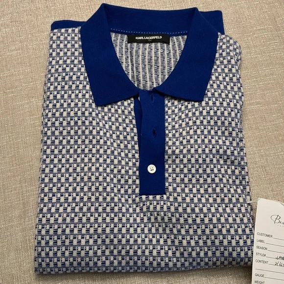 KARL LAGERFELD PARIS - Men’s M Jacquard Knit Sweater Polo w/Contrast Placket - Picture 2 of 7